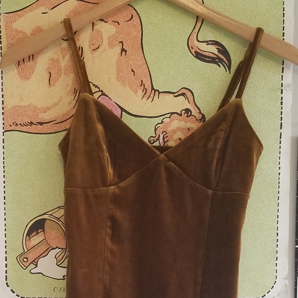 Copper velvet cocktail dress